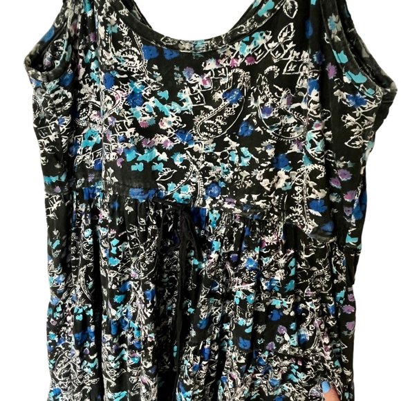 Vintage Free People Mini Dress Beaded Blue Floral Boho Pockets Size M - Picture 4 of 10